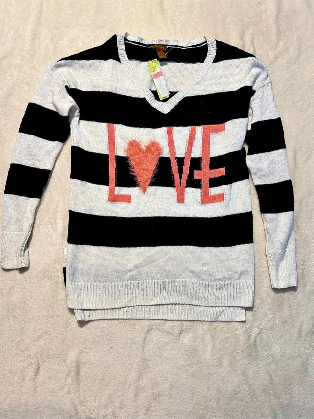 Kenny Key Striped V-Neck Sweater in Black & White NWT